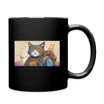 Weltraum Katze - Tasse einfarbig - Schwarz - Rechts