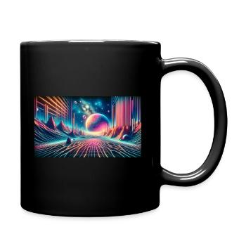 Neon Dreamscape Odyssey – Synthwave Surrealism Wid - Full Colour Mug - black - Right