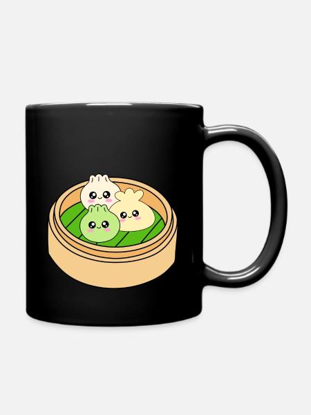 cute dim sum steam basket kawaii dumpling - Full Colour Mug - black