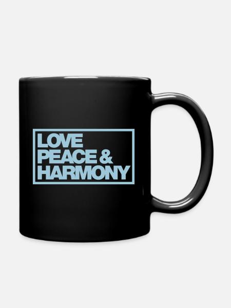Typo Love Peace Harmony Contour 1C - Full Colour Mug - black