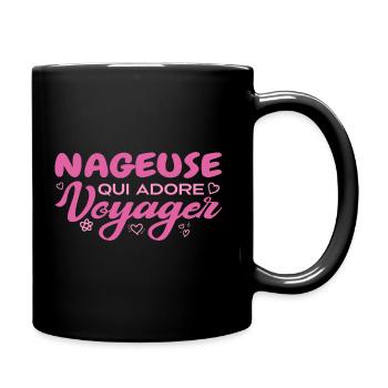 Globetrotting swimmer with a passion for travel - Full Colour Mug - black - Right