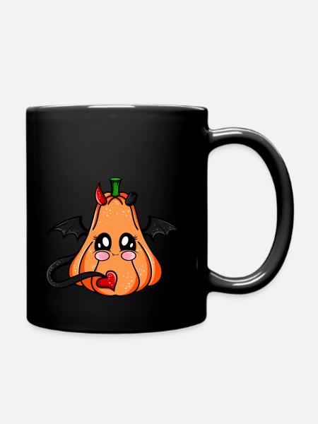 Kawaii Kürbis - Tasse einfarbig - Schwarz
