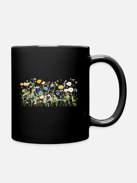 Wilde Blumenwiese - Natürliche Aquarellblüten - Tasse einfarbig - Schwarz