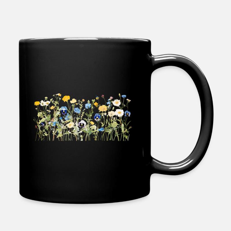 Wilde Blumenwiese - Natürliche Aquarellblüten - Tasse einfarbig - Schwarz