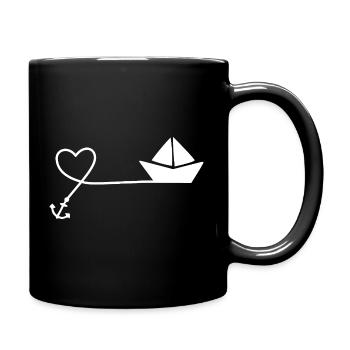 Papierboot Skizze – Segelboot mit Anker und Schnur - Tasse einfarbig - Schwarz - Rechts