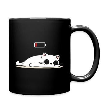 Battery Low – Cute Cat in Social Battery Mode - Full Colour Mug - black - Right
