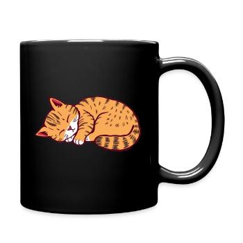 schlafende Katze Kätzchen Tigerkatze - Tasse einfarbig - Schwarz - Rechts