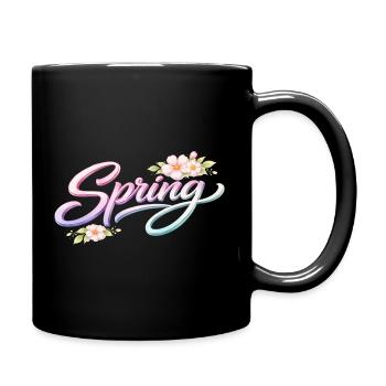 Spring lettering with flowers - Full Colour Mug - black - Right