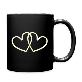 Zwei verschlungene Herzen Linienkunst - Tasse einfarbig - Schwarz - Rechts
