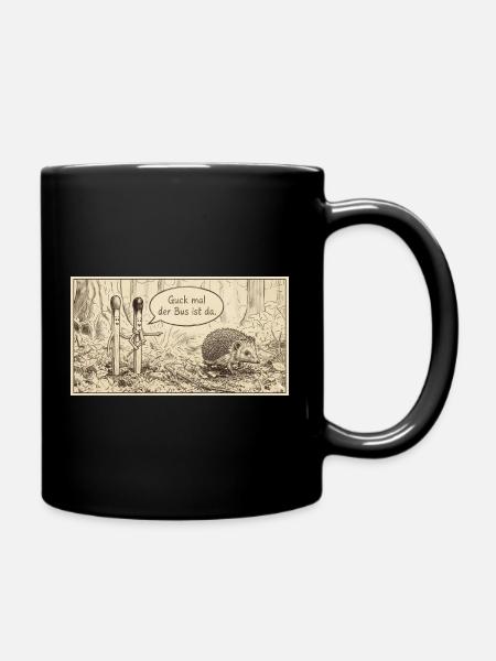 Bus im Wald: Igel trifft Streichholzduo - Tasse einfarbig - Schwarz