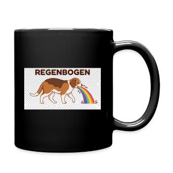 Beagle mit Regenbogenstrahl - Tasse einfarbig - Schwarz - Rechts