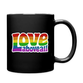 Love Above All | Rainbow Pride Design - Full Colour Mug - black - Right