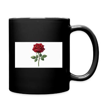 Rote Rose mit Tau-Tropfen - Tasse einfarbig - Schwarz - Rechts