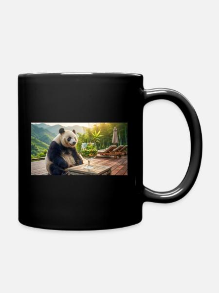 Panda findet sein perfektes Weihnachtsgetränk - Tasse einfarbig - Schwarz