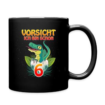 Kinder Geburtstag Ich bin schon 6 T-Rex & Dino - Tasse einfarbig - Schwarz - Rechts