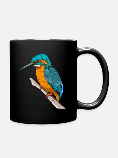 Martin-pêcheur sur une branche oiseau cadeau coloré - Mug uni - noir