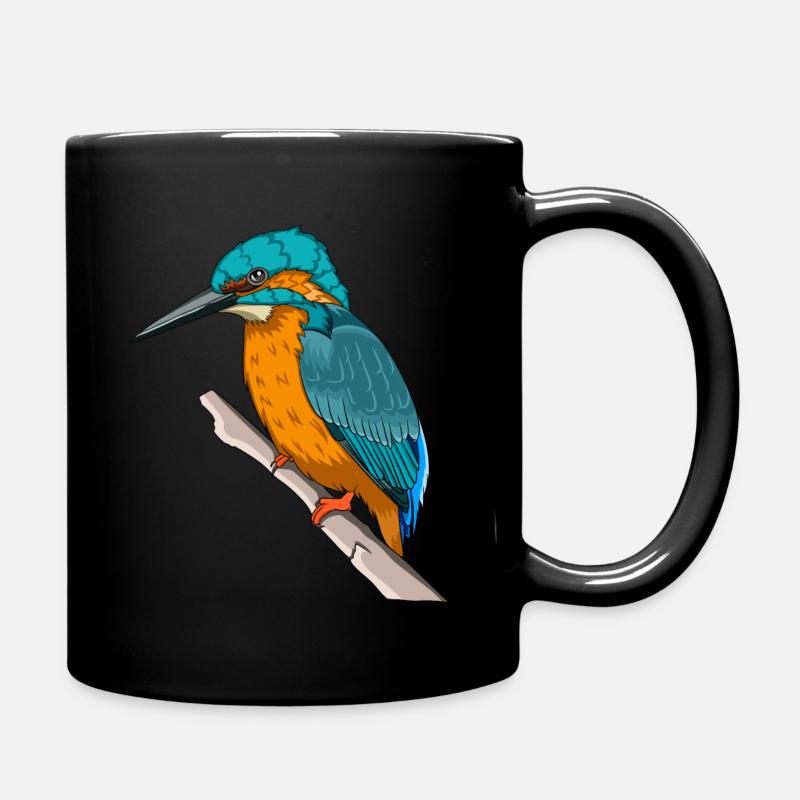 Martin-pêcheur sur une branche oiseau cadeau coloré - Mug uni - noir