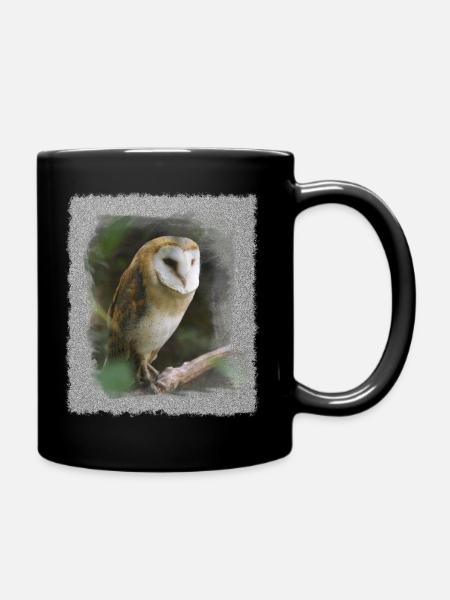 kluge Eule Schleiereule Aquarell Foto Kunst Natur - Tasse einfarbig - Schwarz