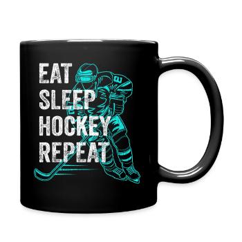 Eat Sleep Hockey Repeat hockey saying vintage - Full Colour Mug - black - Right