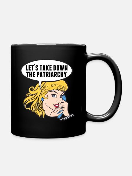 Funny Retro Feminist Lets Take Down the Patriarchy - Full Colour Mug - black