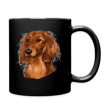 teckel poils longs (sans texte) textiles foncés - Mug uni - noir - Droite