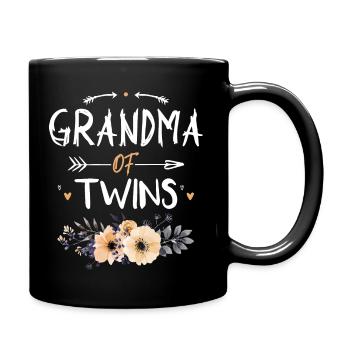Grandma Of Twins Funny Floral Saying Gift for Her - Full Colour Mug - black - Right