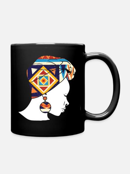 African Woman Kente Art - Full Colour Mug - black