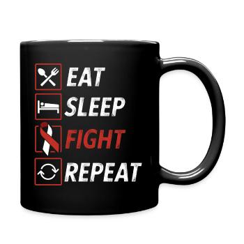 Eat sleep fight repeat ribbon head and neck cancer - Full Colour Mug - black - Right