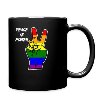 peace is , LGBT power, gay Pride Rainbow Hand LOVE - Tasse einfarbig - Schwarz - Rechts