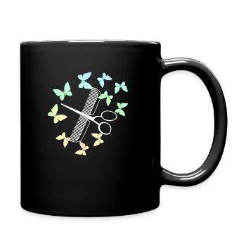 Firseur Friseurin Schere Schmetterlinge - Tasse einfarbig - Schwarz - Rechts