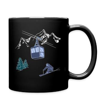 Powder to The People Ski Lift Scene Skier on Slope - Full Colour Mug - black - Right