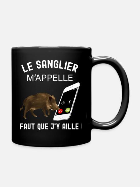 le sanglier m'appelle humour chasseur gros gibier - Mug uni - noir