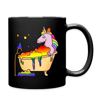Unicorn Bathing in Bathtub LBGT - Full Colour Mug - black - Right