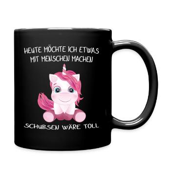 EINHORN - Heute möchte ich was mit Menschen machen - Tasse einfarbig - Schwarz - Rechts
