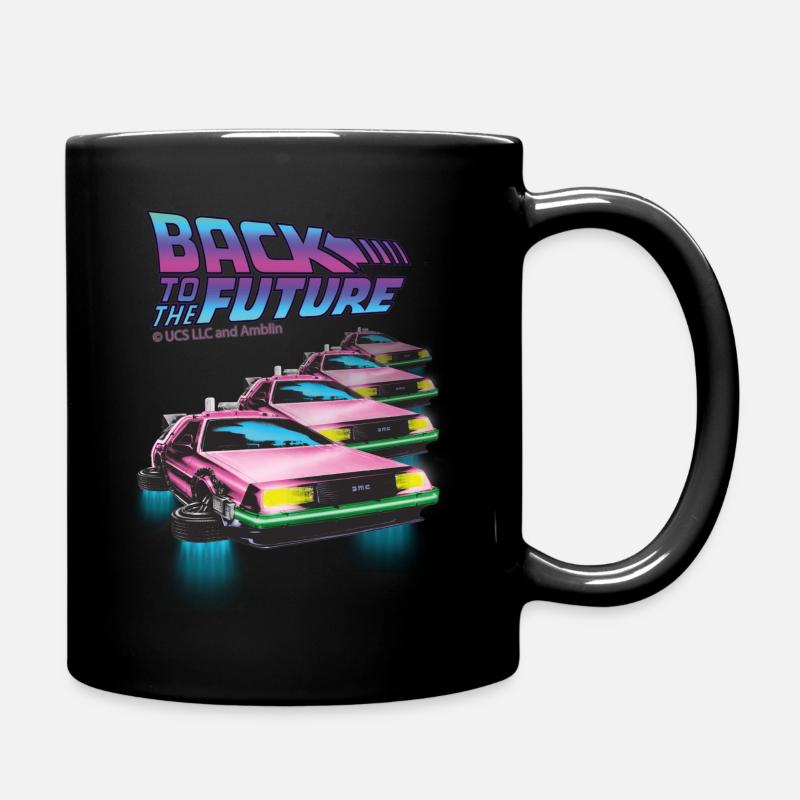 Back To The Future Logo With Delorean Time Machine - Full Colour Mug - black