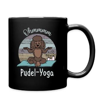 Pudelmotiv, Ohmmmm - schoko Pudel praktiziert Yoga - Tasse einfarbig - Schwarz - Rechts