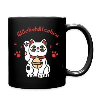 Glückskätzchen-süßes Winkekatzedesign - Tasse einfarbig - Schwarz - Rechts