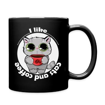 Katzen und Kaffee Liebe - Tasse einfarbig - Schwarz - Rechts