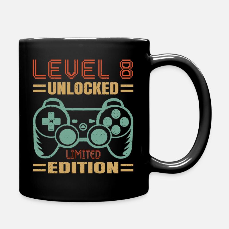 Geburtstag Level 8 freigeschaltet - Tasse einfarbig - Schwarz