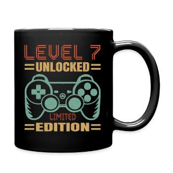 Geburtstag Level 7 freigeschaltet - Tasse einfarbig - Schwarz - Rechts