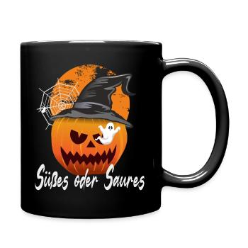 Halloween Kürbis Süßes oder Saures - Tasse einfarbig - Schwarz - Rechts