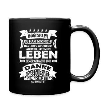 Papa mit Bonus Bester Bonusvater Stiefvater - Tasse einfarbig - Schwarz - Rechts