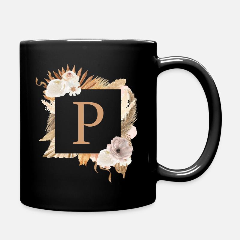 Personalisierbares Design, Monogramm, Buchstabe P - Tasse einfarbig - Schwarz