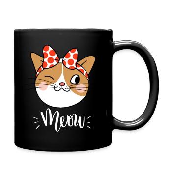 Cute Kawaii Funny Cat Saying Meow - Full Colour Mug - black - Right