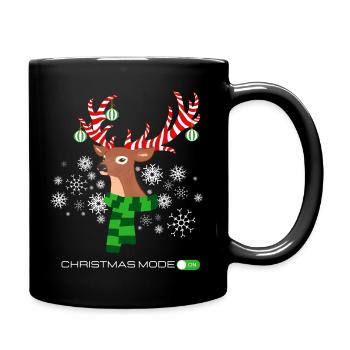 CHRISTMAS MODE ON Reindeer with candy cane antlers - Full Colour Mug - black - Right
