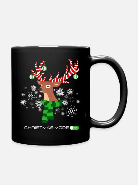 CHRISTMAS MODE ON Reindeer with candy cane antlers - Full Colour Mug - black