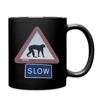Schild Affe fbg - Tasse einfarbig - Schwarz - Rechts