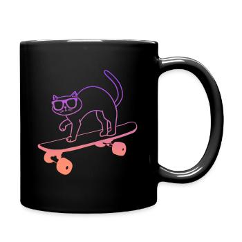Skateboard Skating Cat with Skateboarding - Full Colour Mug - black - Right