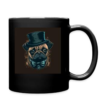 Kleiner Mops mit großem Hut - Tasse einfarbig - Schwarz - Rechts