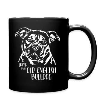 Loved by an Old English Bulldog OEB Hundespruch - Tasse einfarbig - Schwarz - Rechts